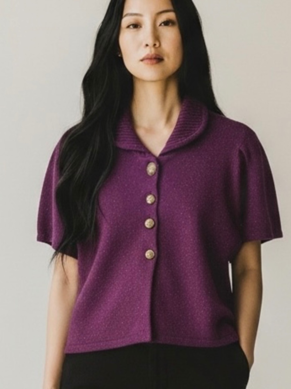 Design History Cashmere & Wool Short Sleeve Sweater-Unique Buttons-Sz M